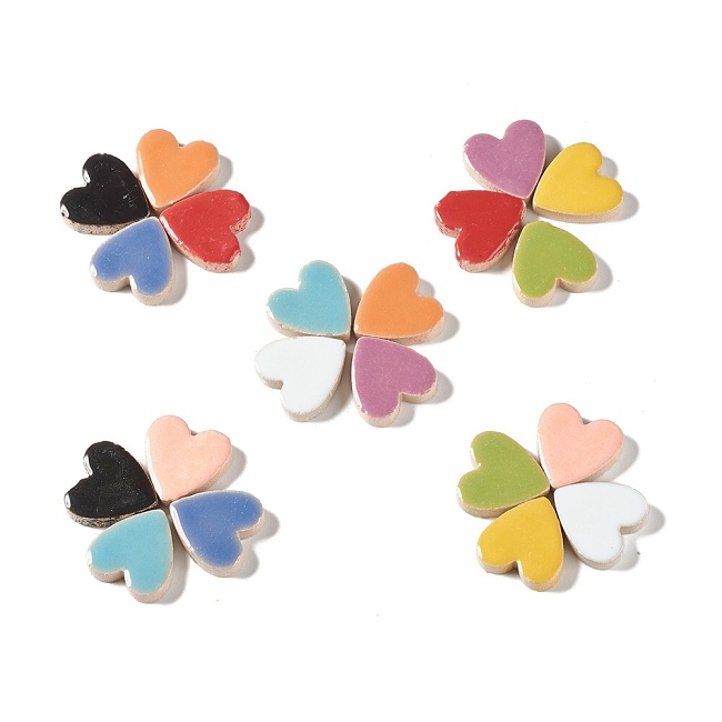 Červené srdce, kabošon, porcelán, 23x22mm