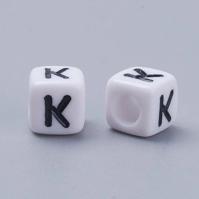 Písmenkové korálky - K, 6x6mm