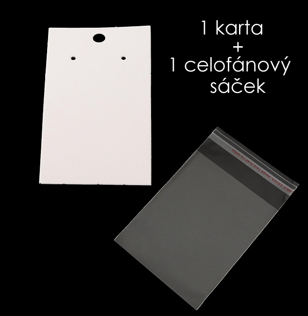 Bílá bižuterní karta + celofánový sáček, 9x5cm