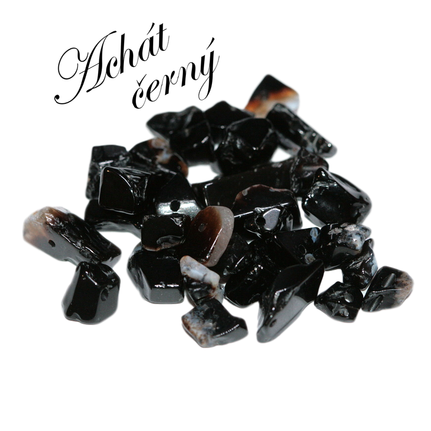 ACHÁT černý, zlomky, 8-6mm (10g)
