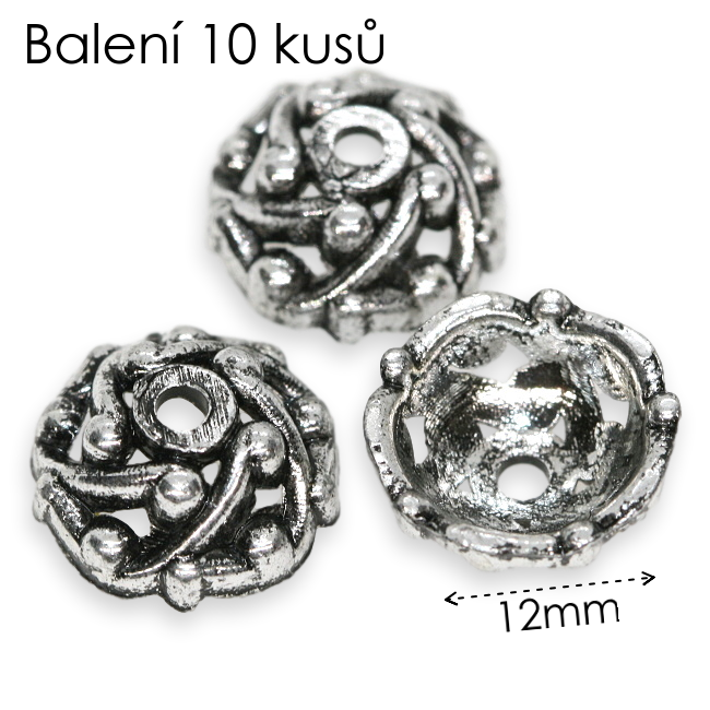Starostříbrný kaplík, plast, 12mm (10ks)