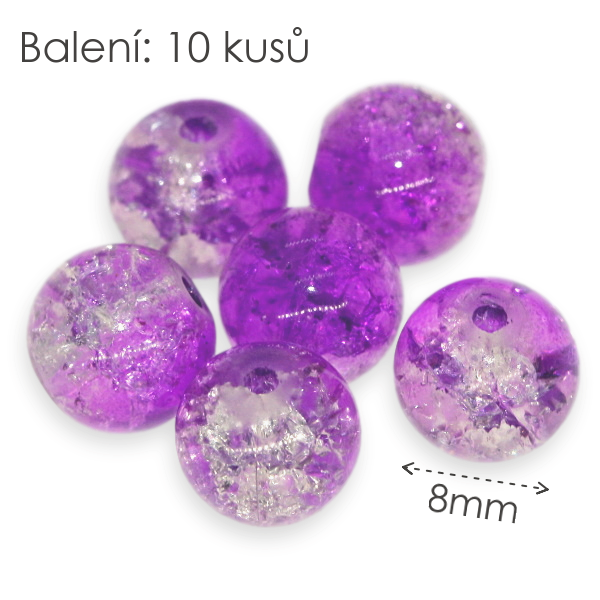 Fialovobílé kuličky, 8mm (10ks)