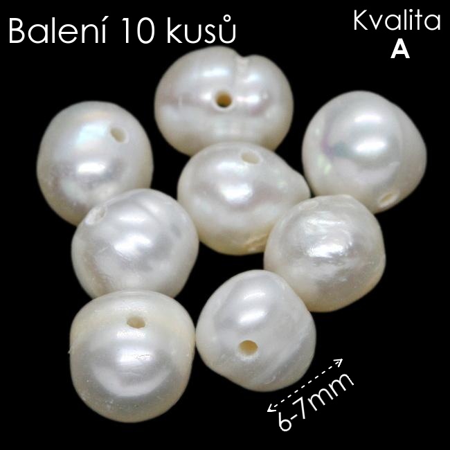SLADKOVODNÍ ŘÍČNÍ PERLIČKY, 6-7mm (10ks)