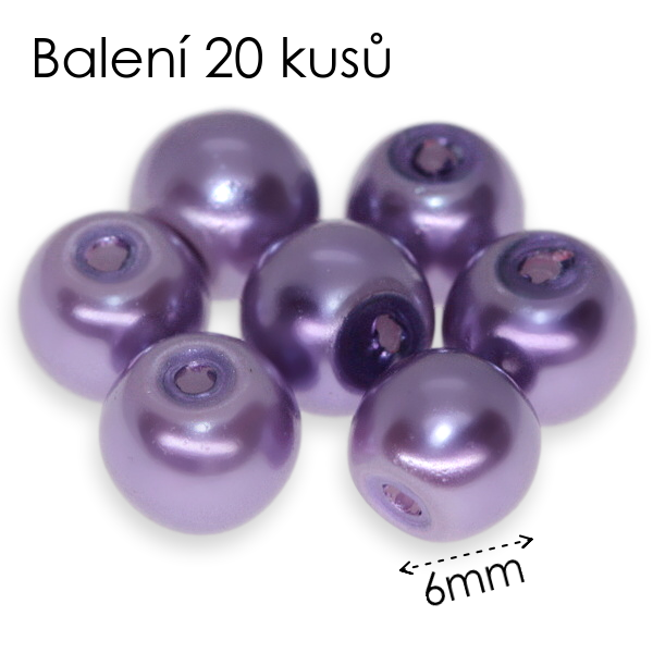 Fialové kuličky, voskované, 6mm (20ks)