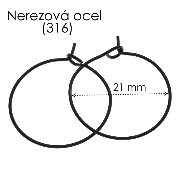 Černé, náušnicové kruhy, 21mm /pár