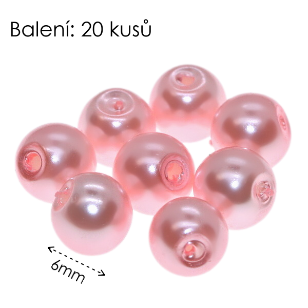 Růžové kuličky, voskované, 6mm (20ks)