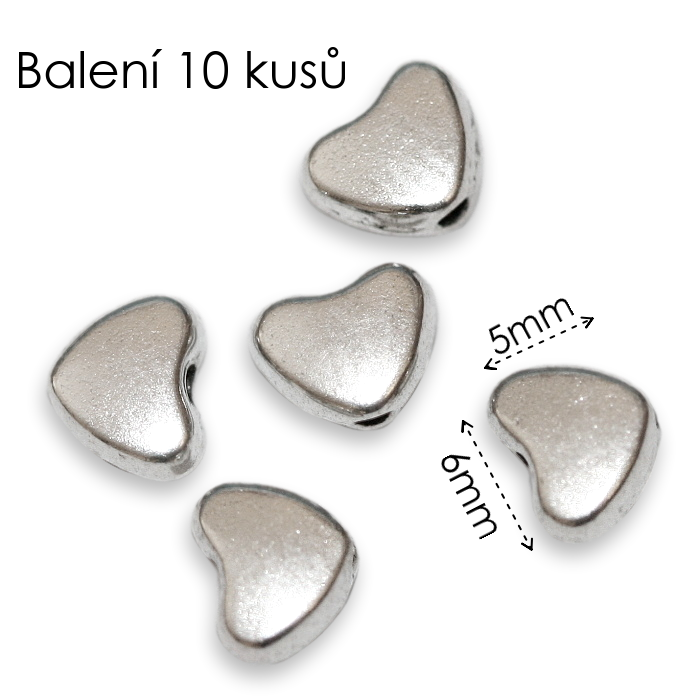 Starostříbrné srdíčko, 6x5x3mm (10ks)