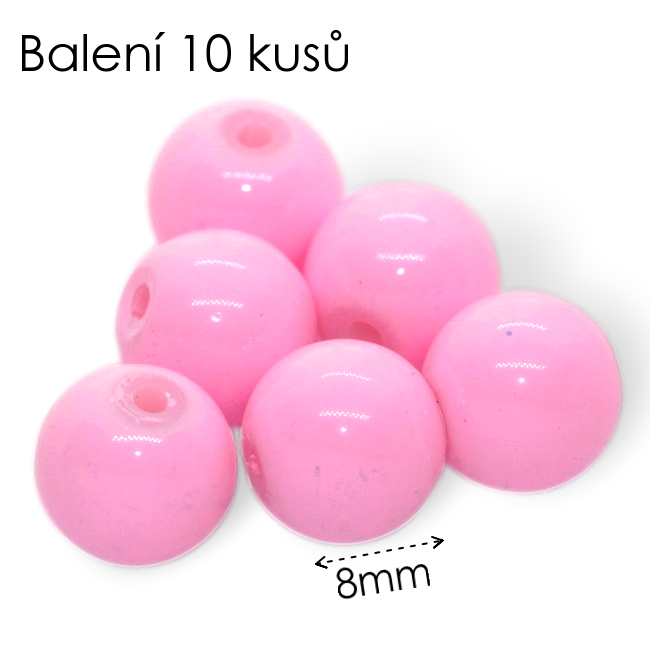 Růžové kuličky, 8mm (10ks)
