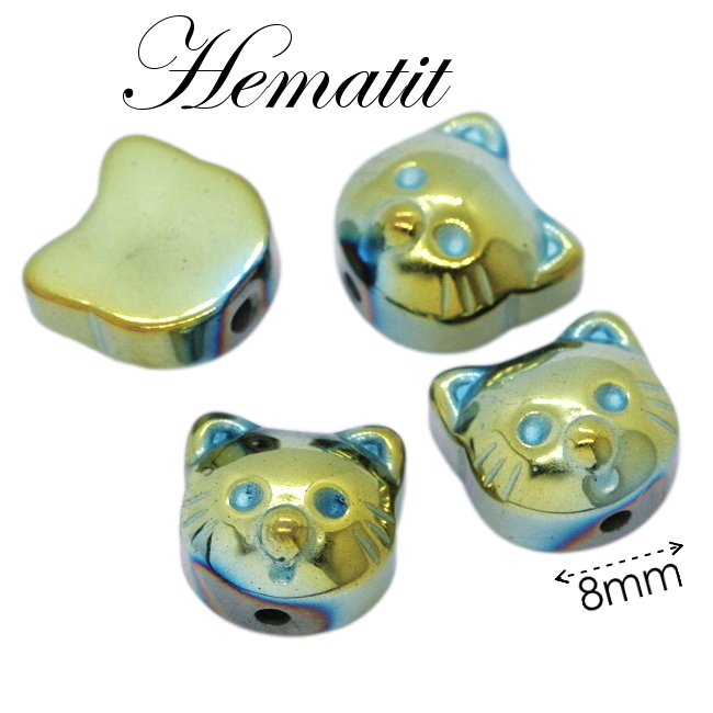 HEMATIT, kočka-zeleno-zlatá, 8x8x4,5mm