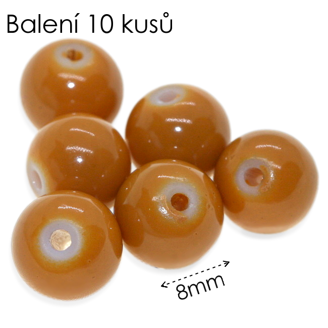 Hnědo-žluté kuličky, 8mm (10ks)