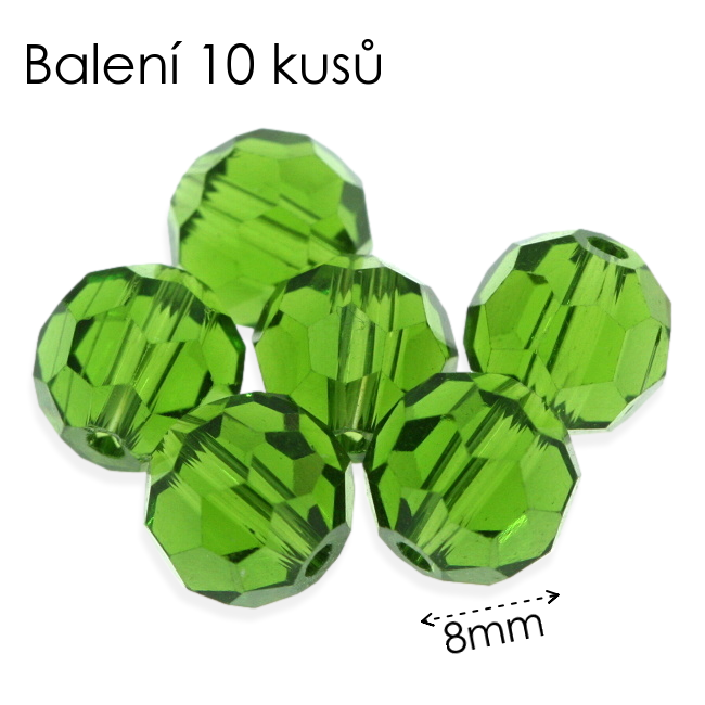 Zelené kuličky, broušené, 8mm (10ks)
