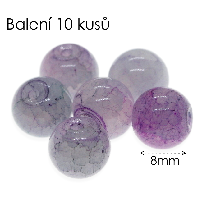 Fialové kuličky, imitace achátu, 8mm (10ks)