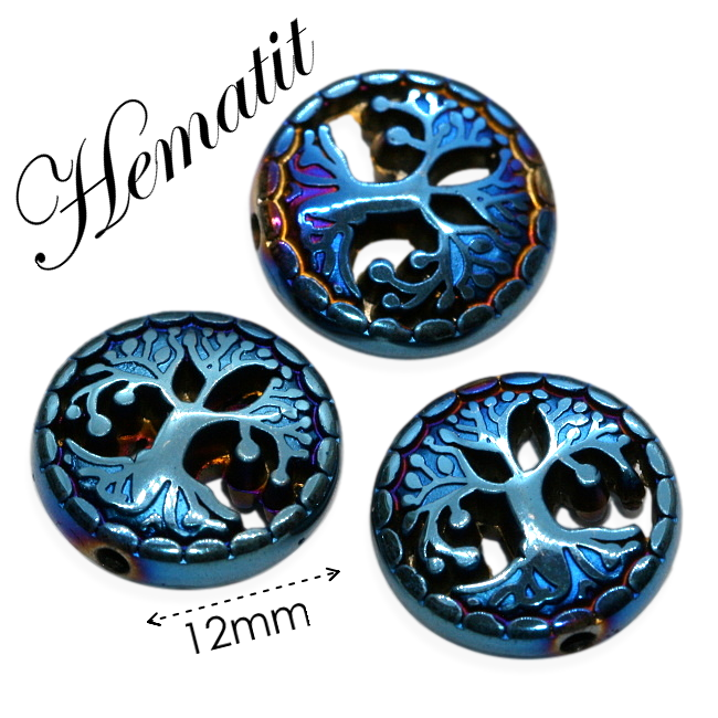 HEMATIT, strom života-modrý, 12x4,5mm