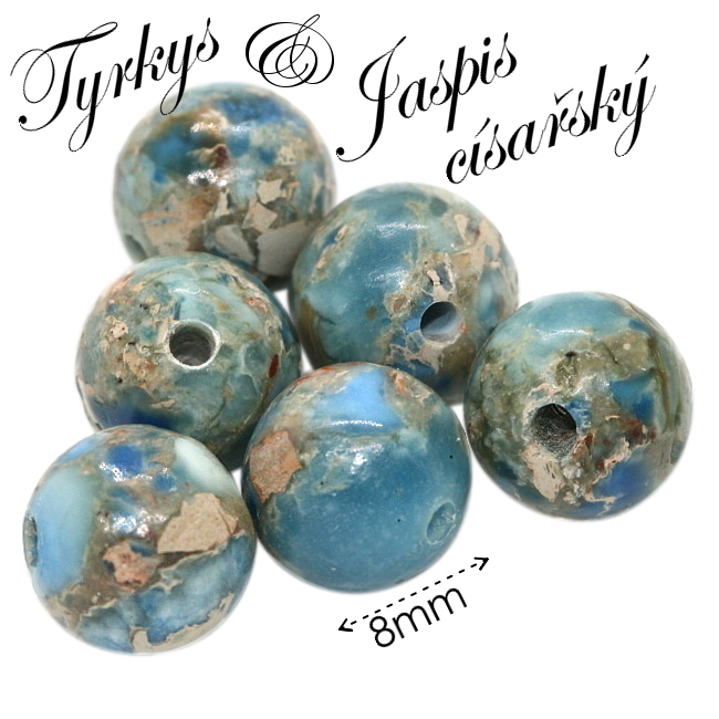 TYRKYS a JASPIS CÍSAŘSKÝ, kulička, 8mm