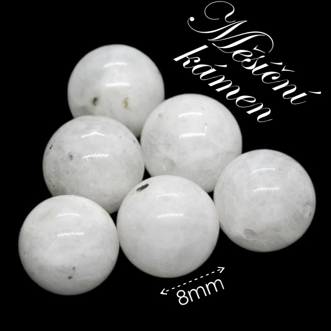 MĚSÍČNÍ KÁMEN, přírodní, bílá kulička, 8mm