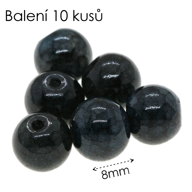 Černé kuličky, imitace achátu, 8mm (10ks)