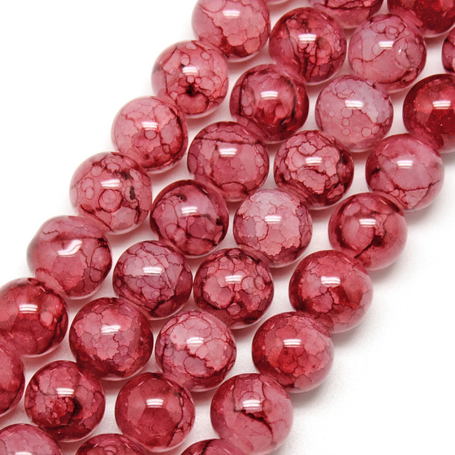 Červené kuličky, batikované, 8mm (10ks)