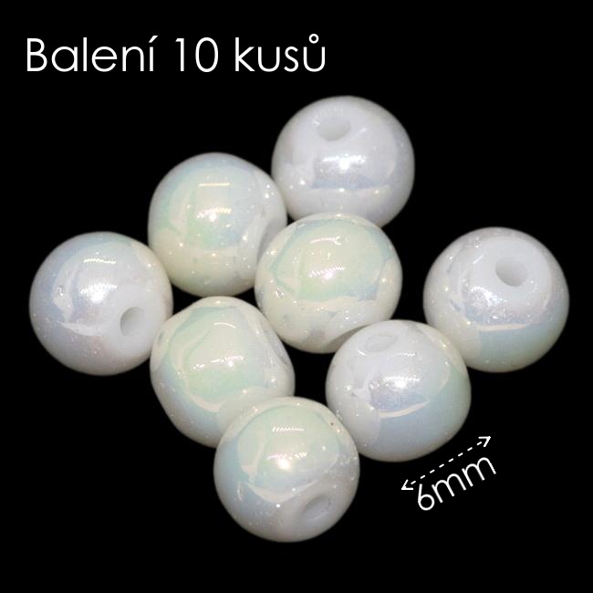 Bílé kuličky, AB, 6mm (10ks)
