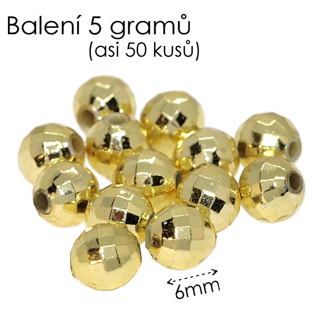 Zlaté kuličky, plošky, 6mm (5g=cca50ks)