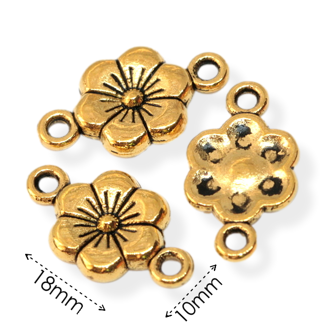 Starozlatý květ, 18x10mm