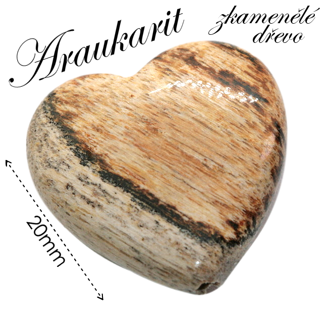 ARAUKARIT (zkamenělé dřevo), srdíčko, 20x7mm
