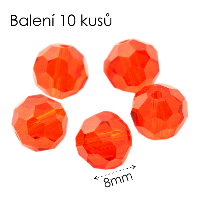 Oranžové kuličky, broušené, 8mm (10ks)
