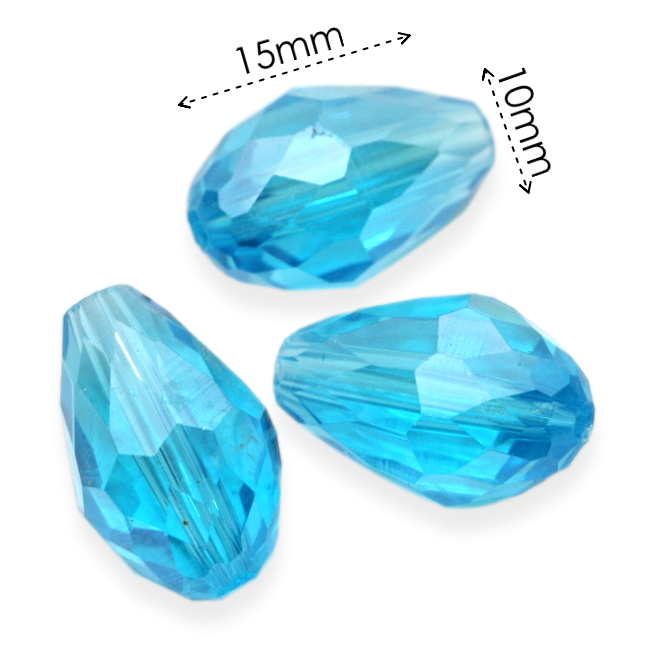 Modrá slzička, broušená, 15x10mm