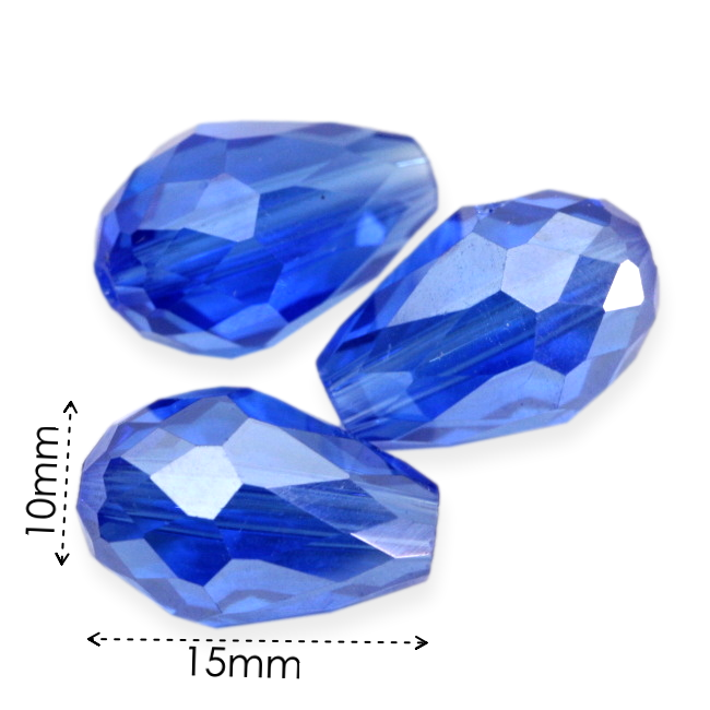 Modrá slzička, broušená, 15x10mm