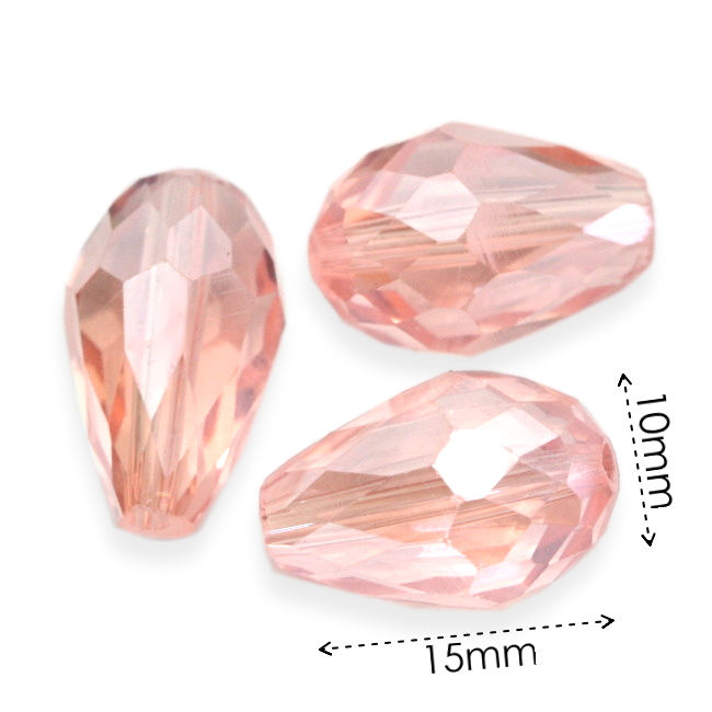 Růžová slzička, broušená, 15x10mm