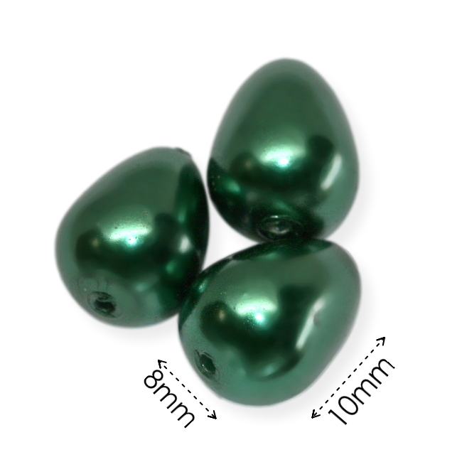 Zelená slzička, voskovaná, 10x8mm