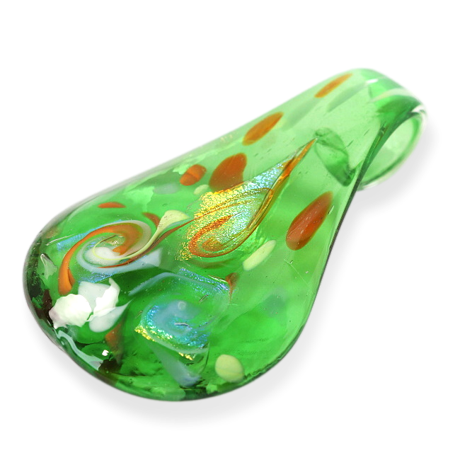 Zelená slzička s dichroickým sklem, 58x36mm