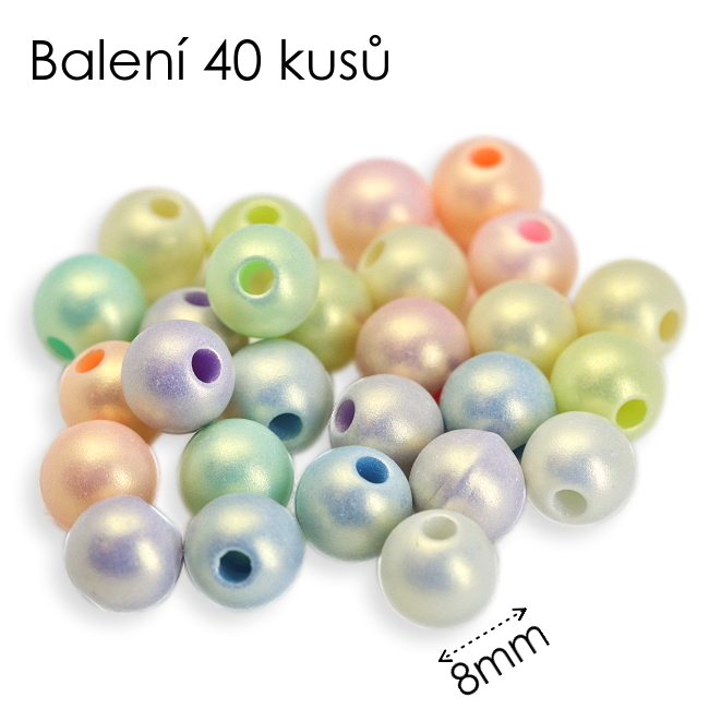 Perleťové kuličky 8mm, plast (40ks)