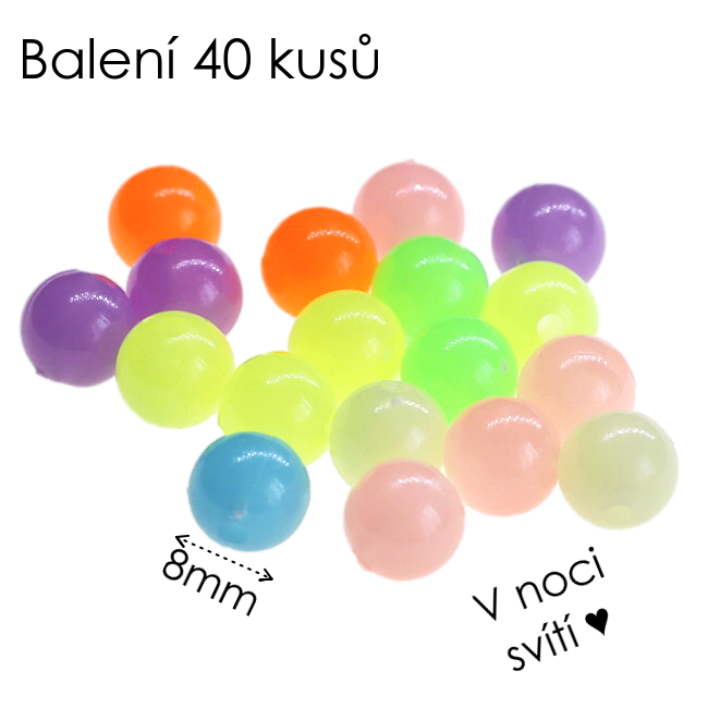 Barevné kuličky 8mm, plast (40ks)