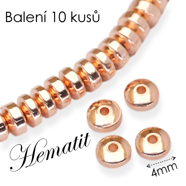 HEMATIT, disky pokovené, růžové zlato, 4x2mm (10ks)