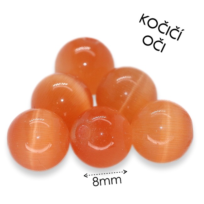Oranžová kulička, kočičí oči, 8mm