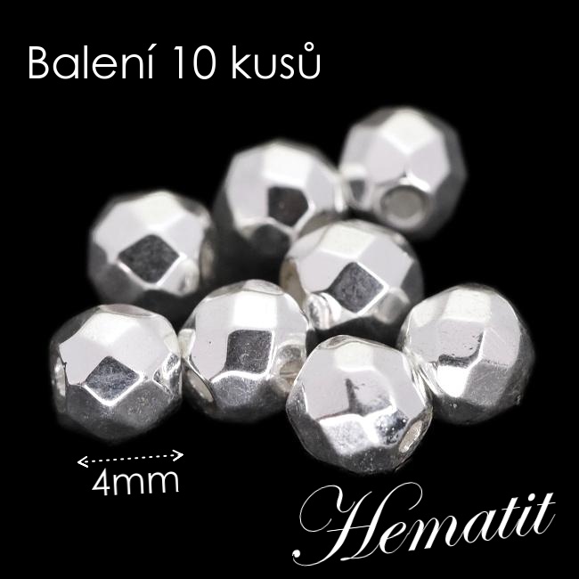HEMATIT, kuličky pokovené, stříbrné, plošky, 4mm (10ks)