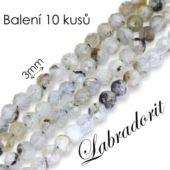 LABRADORIT, kuličky s fasetou, 3mm (10ks)