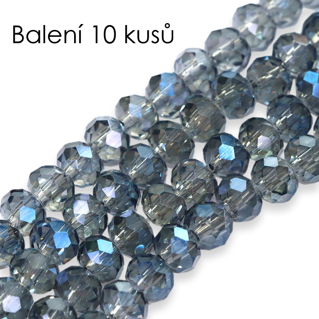 Šedomodré rondelky s AB, 6x5mm (10ks)