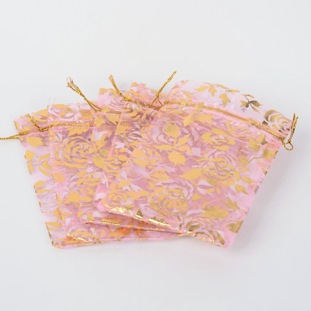 Růžový váček s růžemi, 12x10 cm