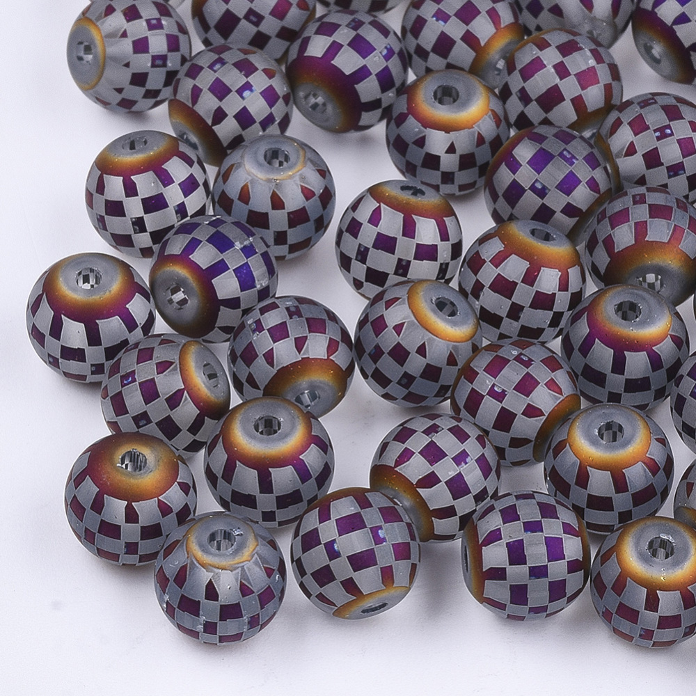 Šedé kuličky, matné s šachovnicí, 8mm (10ks)