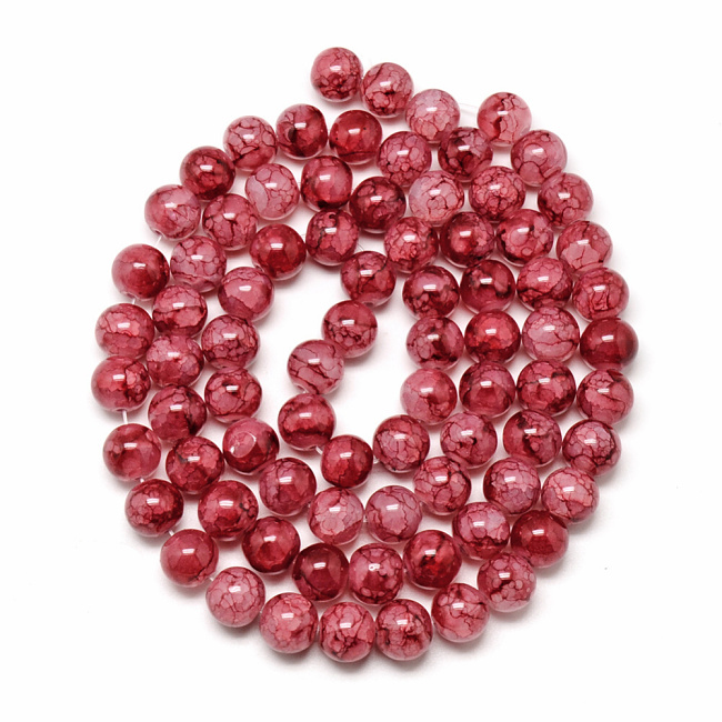 Červené kuličky, batikované, 8mm (10ks)