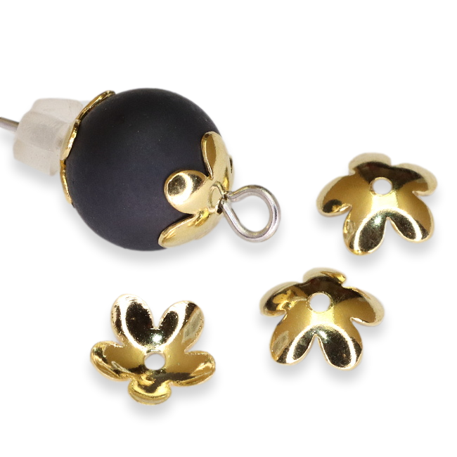 Ocelové kaplíky-zlaté květy, 8mm (10ks)