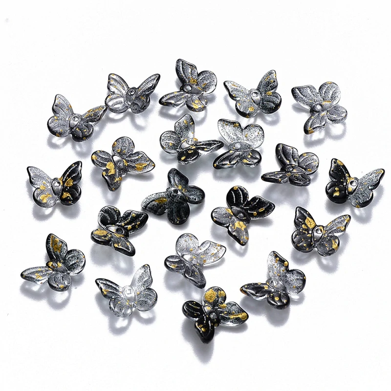 Černý motýl, zlaté zdobení, 11x9,5mm