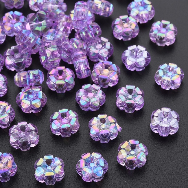 Fialová kytička, AB efekt, 10x5mm (10ks)
