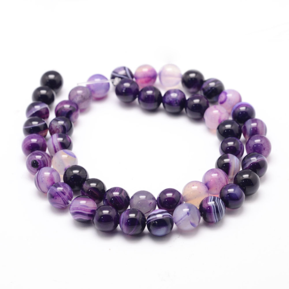 ACHÁT proužkovaný, fialový, kulička, 8mm