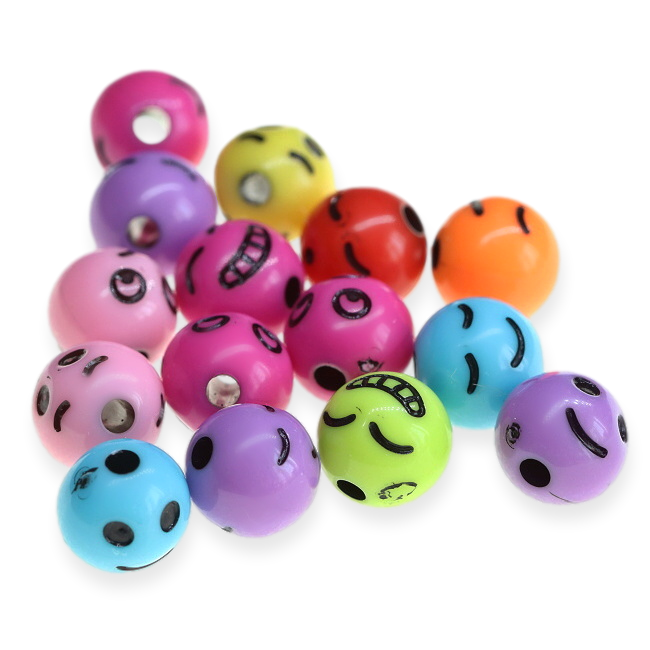 Barevné kuličky, smajlíci, 8mm (40ks)