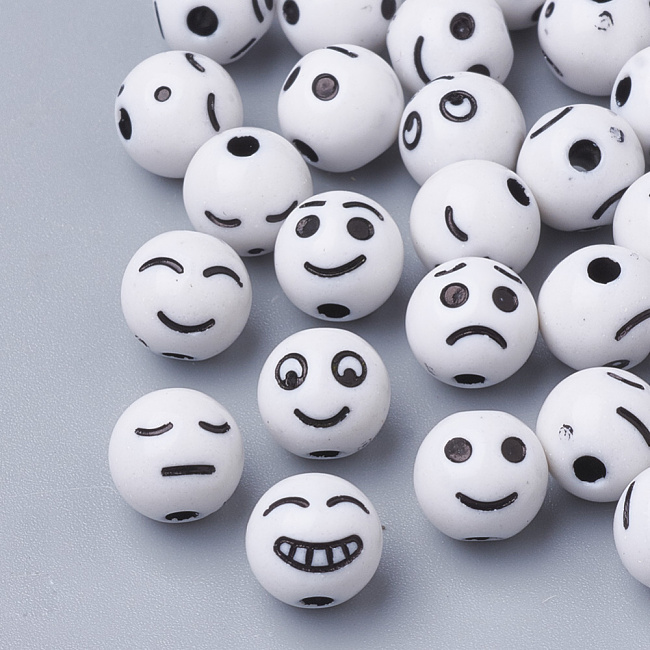 Bílo-černé kuličky, smajlíci, 8mm (40ks)