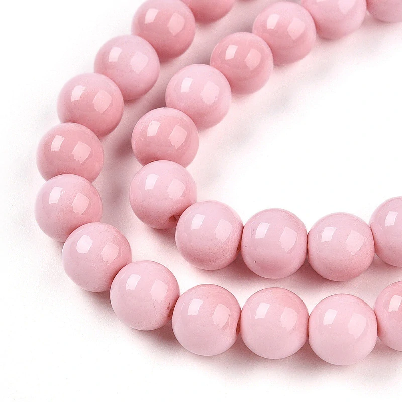 Růžové kuličky-mramorované, 8mm (10ks)