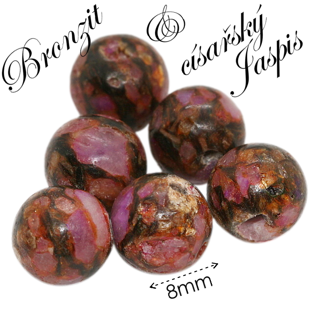 BRONZIT a JASPIS CÍSAŘSKÝ, kulička, 8mm