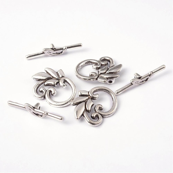 Starostříbrné zapínání s listem + tyčinka, 24x19mm